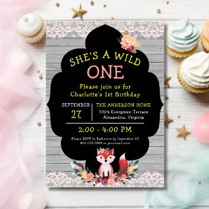 Convite WILD ONE Menina Raposa Primeiro Aniversário