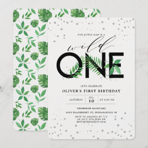 Convite Wild One Modern Tropical Greenery primeiro anivers