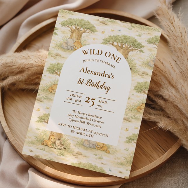Convite Wild One Neutral Safari First Birthday (Criador carregado)