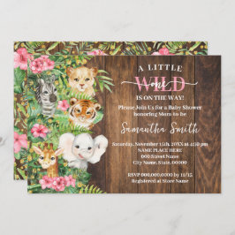 Convite Wild One on the Way Pink Rustic Safari Baby Shower