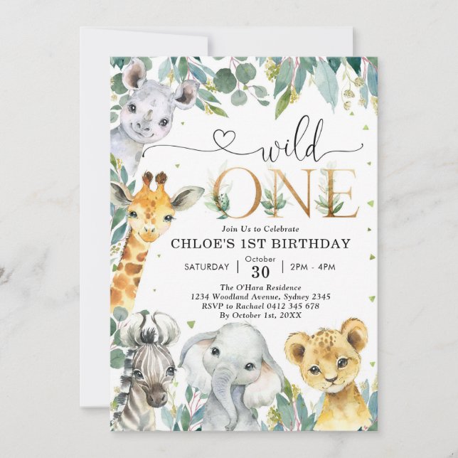 Convite Wild One Party Animals 1st Birthday Invitation (Frente)