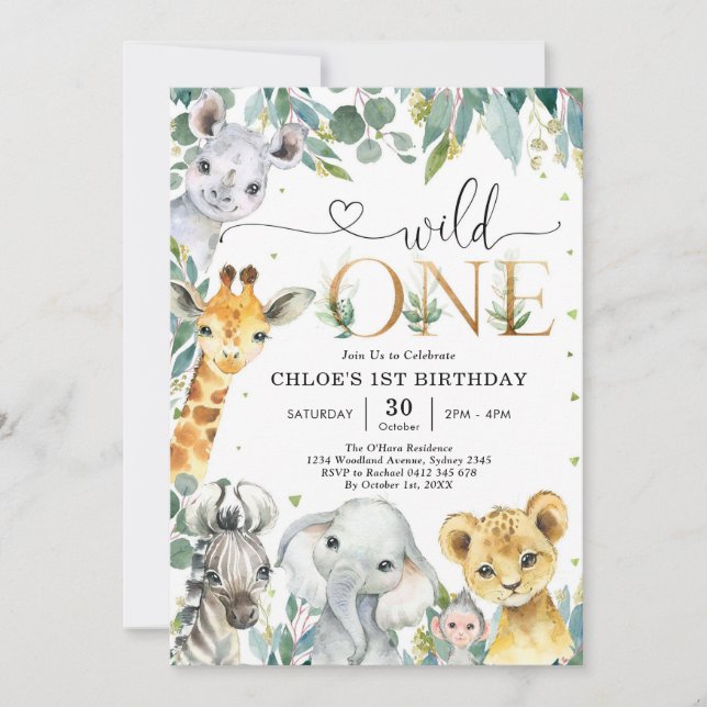 Convite Wild One Party Animals 1st Birthday Invitation (Frente)