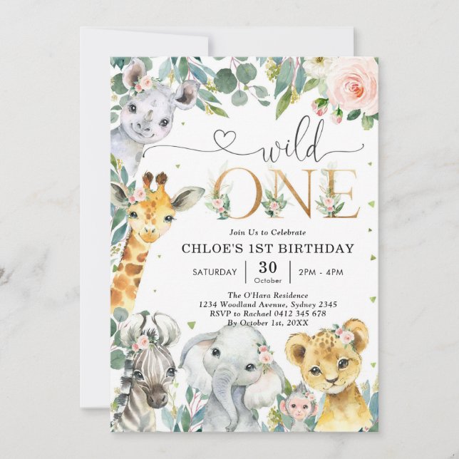 Convite Wild One Party Animals 1st Birthday Invitation (Frente)