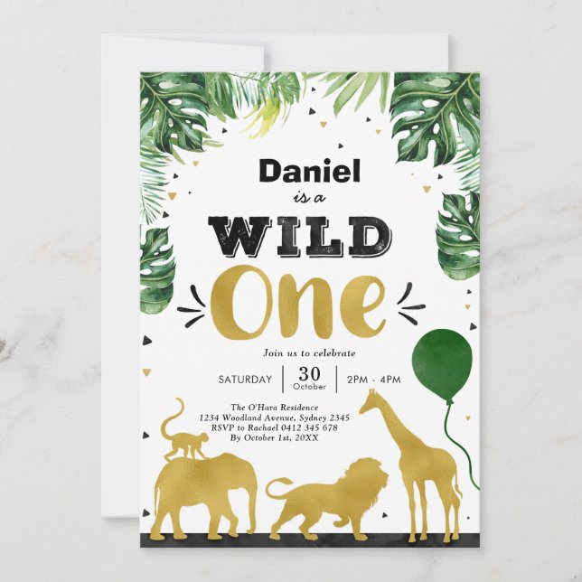 Convite Wild One Party Animals 1st Birthday Invitation (Frente)