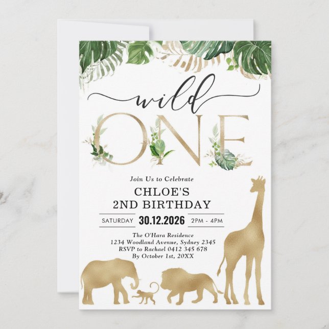 Convite Wild One Party Animals 1st Birthday Invitation (Frente)