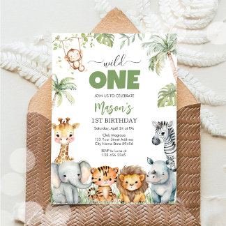 Convite Wild One Party Animals Kids 1st Birthday