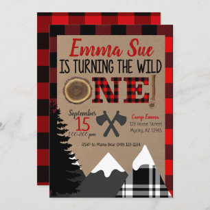 Convite Wild One primeiro aniversario Flannel Lumberjack B