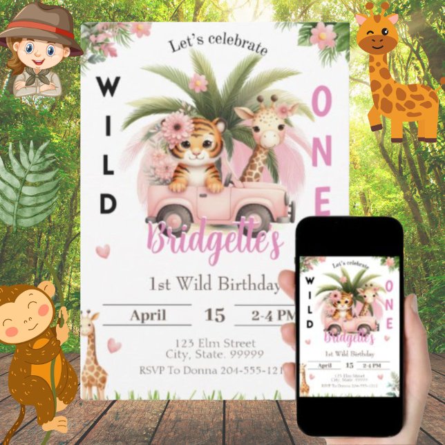 Convite Wild One primeiro aniversario Girl (Criador carregado)
