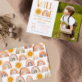 Convite Wild One primeiro aniversario Watercolor Arco-íris