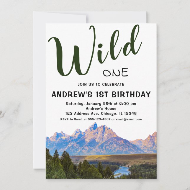 Convite Wild One Rustic Mountain primeiro aniversario (Frente)