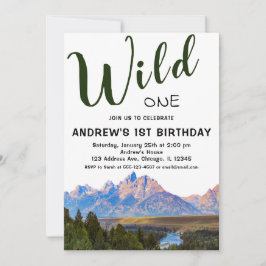 Convite Wild One Rustic Mountain primeiro aniversario