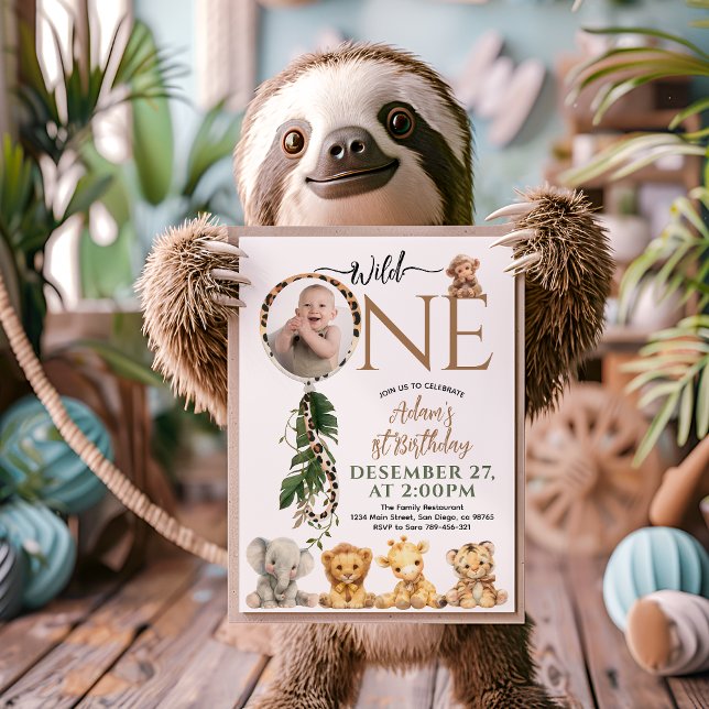 Convite Wild One Safari Animal Balloon primeiro aniversari (Criador carregado)