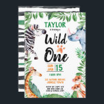 Convite Wild One Safari Animal Kids primeiro aniversario<br><div class="desc">Watercolor Wild One primeiro aniversario Safari Animal Aniversário de criança Invitation. Zebra,  rinoceronte,  girafa e merkats com folhas em um tema safari. O Wild One aniversário de criança convida para uma festa selvagem de safari. www.SamAnnDesigns.com</div>
