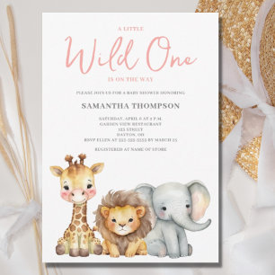 Convite Wild One Safari Animal Menina Chá de Bebê