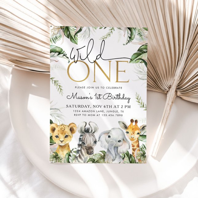 Convite Wild One Safari Animal primeiro aniversario Boys I (Criador carregado)
