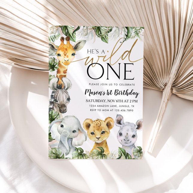 Convite Wild One Safari Animal primeiro aniversario Boys I (Criador carregado)