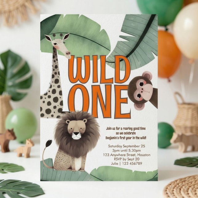 Convite Wild One Safari Animals 1st Birthday Party (Criador carregado)