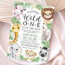 Wild One Safari Animals Baby Shower Invitation