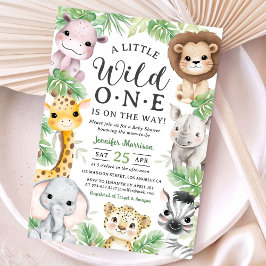 Convite Wild One Safari Animals Baby Shower Invitation