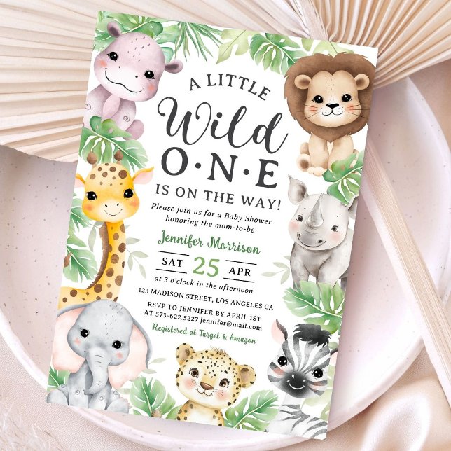 Convite Wild One Safari Animals Baby Shower Invitation (Criador carregado)