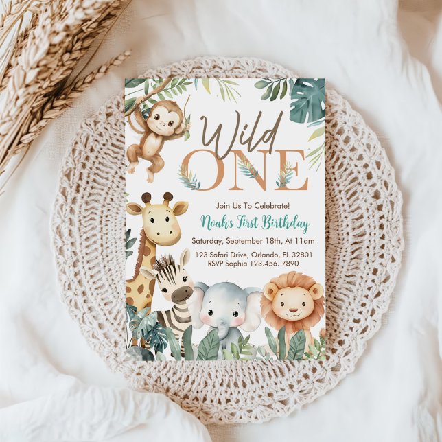 Convite Wild One Safari Animals Boy Birthday Party (Criador carregado)