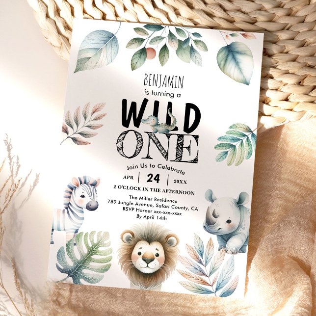 Convite Wild One Safari Baby Boy primeiro aniversario (Criador carregado)