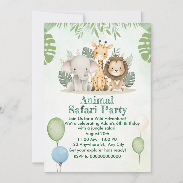 Convite Wild One Safari Birthday Invitation (Frente)