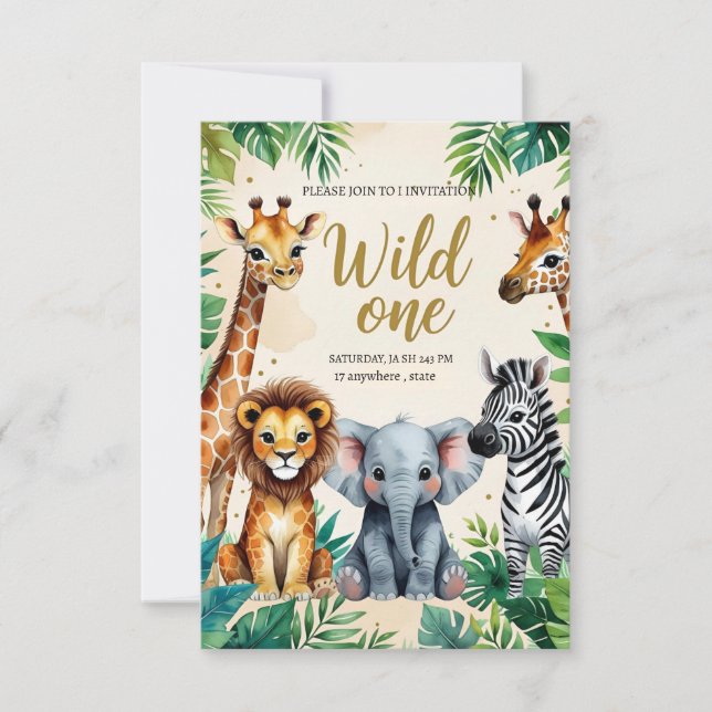Convite Wild One Safari Birthday Invitation (Frente)