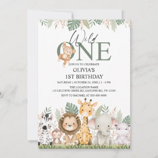 Convite Wild One Safari Jungle Animals 1st Birthday