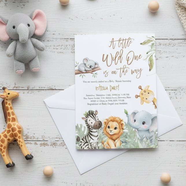 Convite Wild One Safari Jungle cute Animals Baby Shower (Criador carregado)