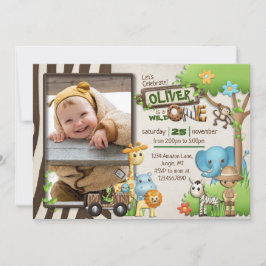 Convite Wild One Safari Photo Birthday for boy