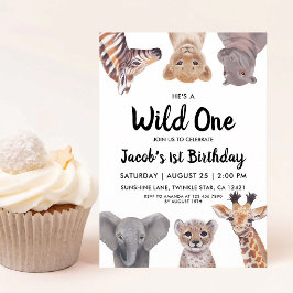 Convite Wild One Safari Zoo Animals First Birthday