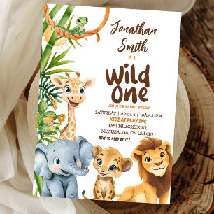 Convite Wild One Savannah Safari Menino Primeiro Aniversár