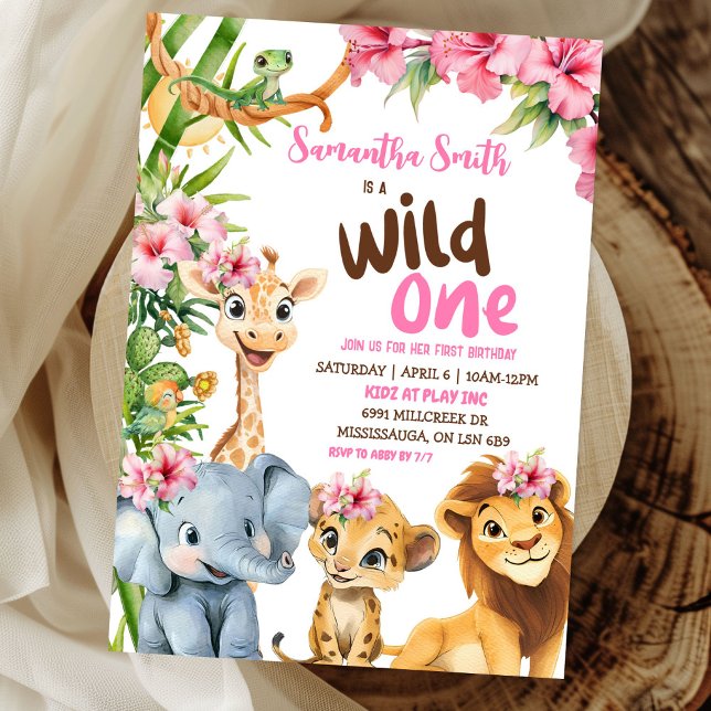 Convite Wild One Savannah Safari Theme Girl Primeiro Anive (Criador carregado)