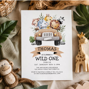 Convite Wild One Tropical Jungle Safari Birthday