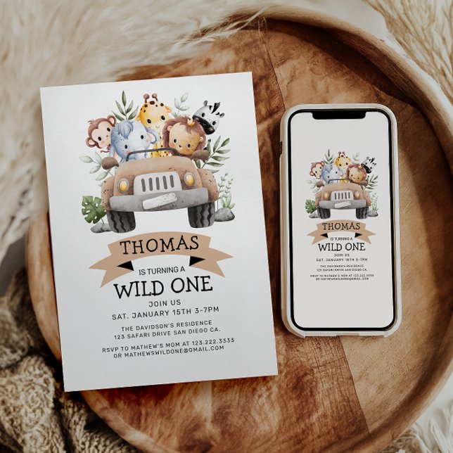 Convite Wild One Tropical Jungle Safari Birthday (Criador carregado)
