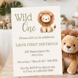 Convite Wild One Watercolor Safari Lion First Birthday