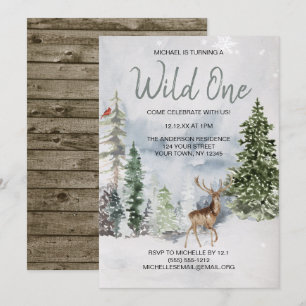 Convite Wild One Winter Woodland Deer First Birthday
