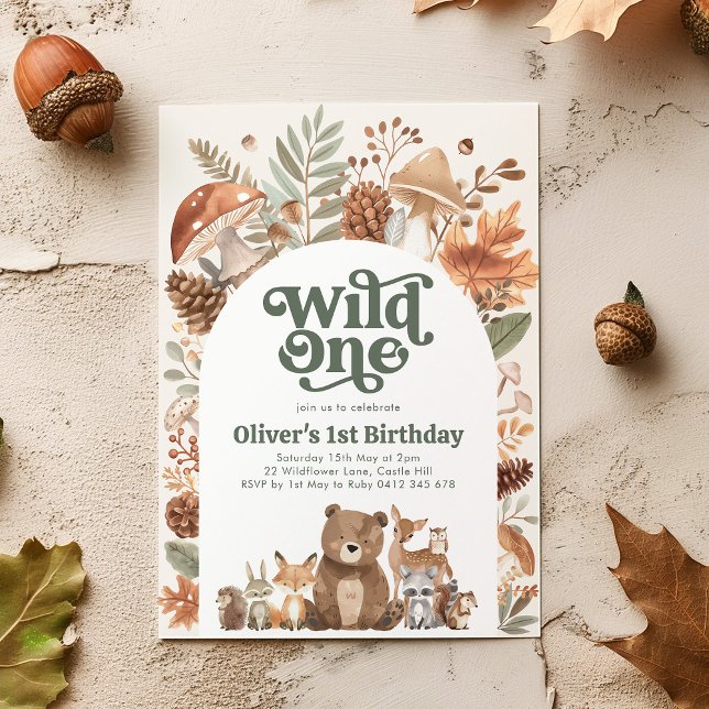 Convite Wild One Woodland 1st Birthday Party (Wild One! Woodlands 1st Birthday Party Invitation)