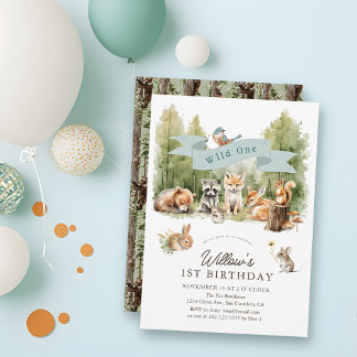 Convite Wild One Woodland Animals Forest Boy 1st Birthday