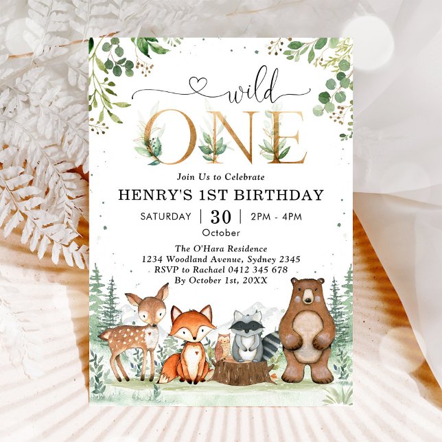 Convite Wild One Woodland Party Animals Boy 1st Birthday (Criador carregado)