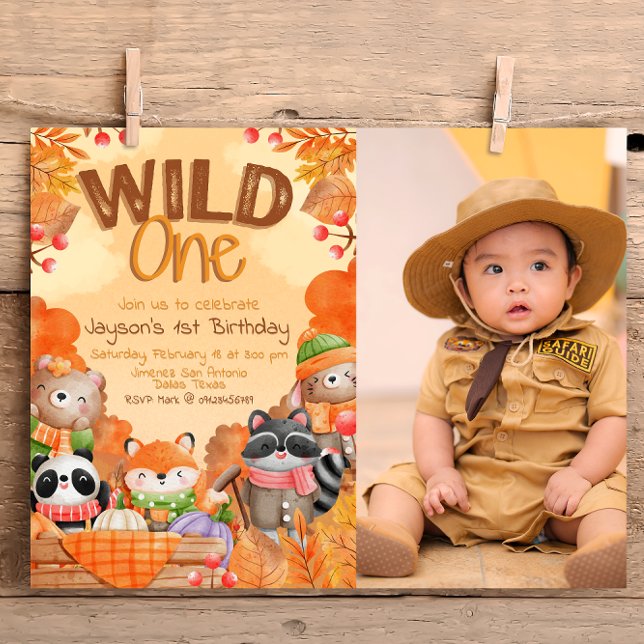 Convite Wild One Woodlands com Foto (Criador carregado)