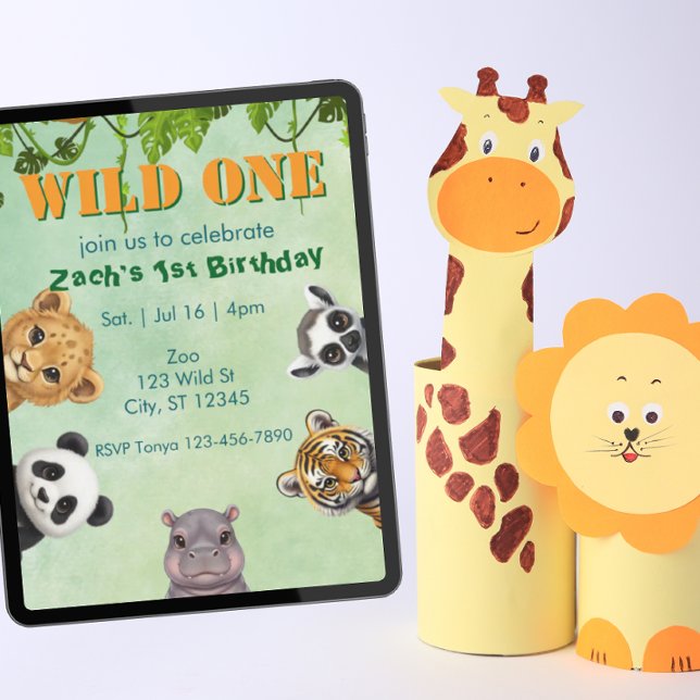 Convite Wild One, Zoo Animal 1st Birthday Invitation (Criador carregado)