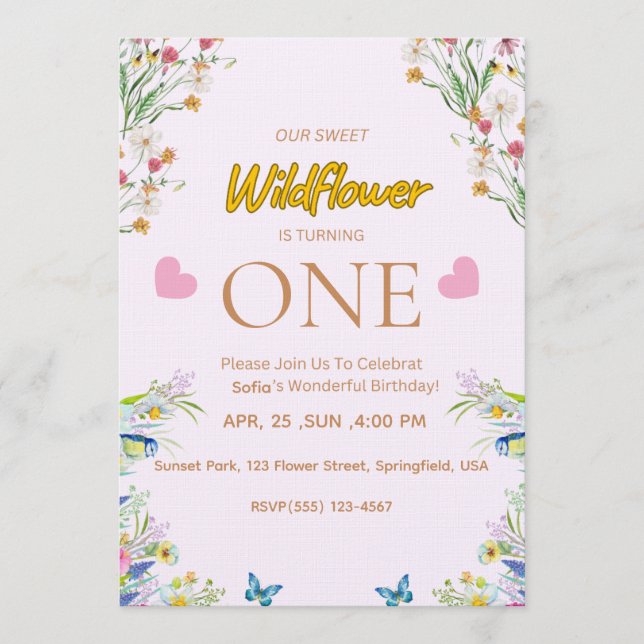 Convite Wild & Onederful Floral Birthday Invitation (Frente)