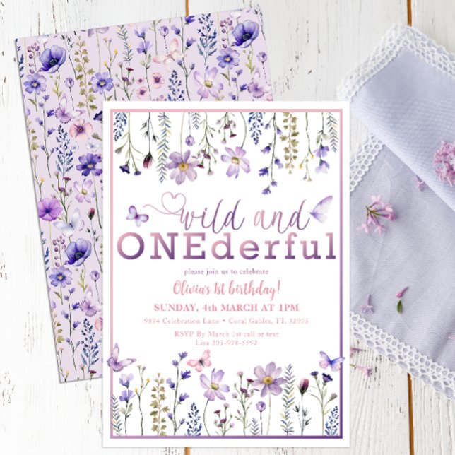 Convite Wild ONEGreat Floral primeiro aniversario Invite (Lovely Lilac Hues Birthday Invitation)