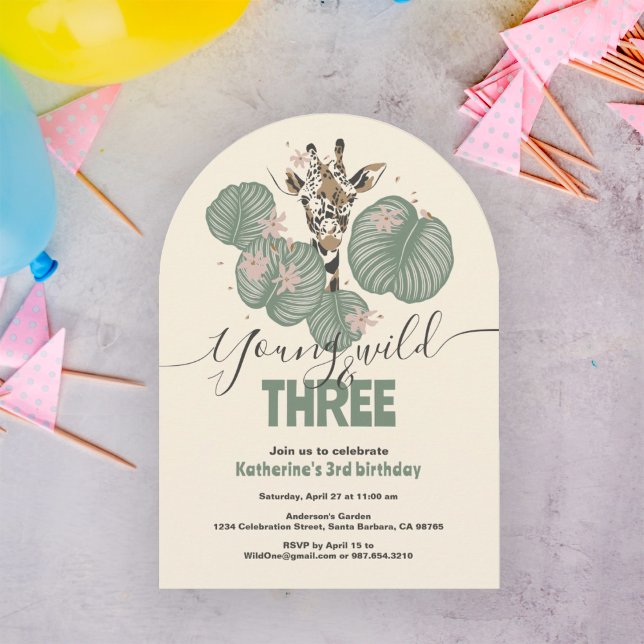 Convite Wild Safari Giraffe Animal aniversário de 3 anos (Criador carregado)