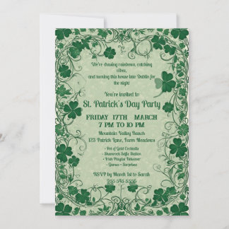 Convite Wild Shamrock Vine Funky Saint Patricks Day Party 