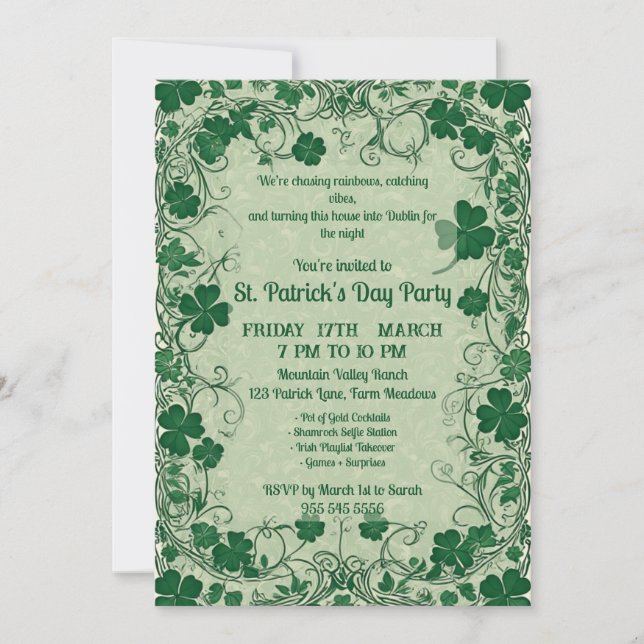 Convite Wild Shamrock Vine Funky Saint Patricks Day Party  (Frente)