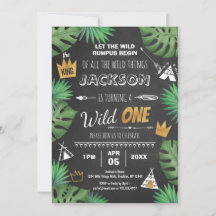 Wild Thing One Birthday Boy Chalkboard Inv