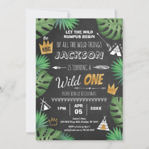 Convite Wild Thing One Birthday Boy Chalkboard Inv